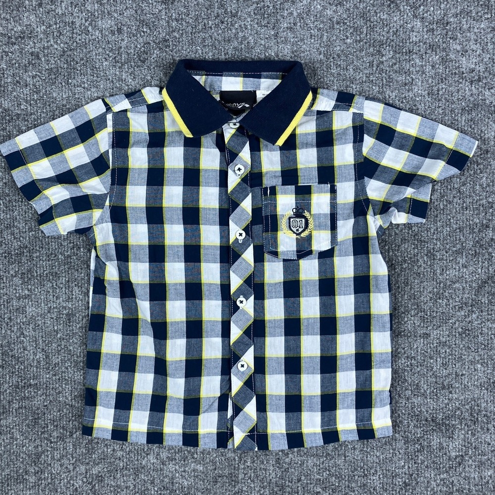 Boys Rock Button-Up Shirt Boys 18M Blue Yellow Plaid Short Sleeve Collared‎